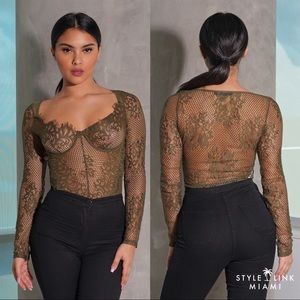 Olive Lace Long Sleeve Bodysuit